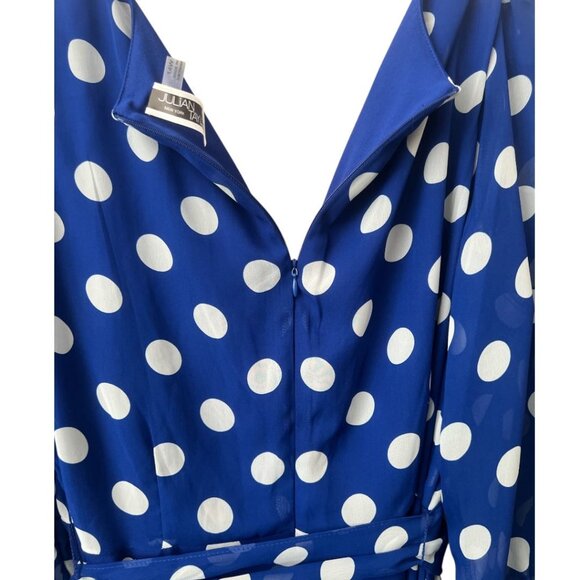 Julian Taylor Blue White Polka Dot Polyester 3/4 Sleeves Faux Wrap Dress 14W - Picture 5 of 10